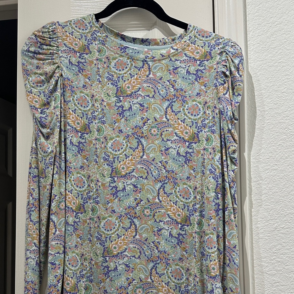 Long Sleeve Paisley Print Tee - Multicolor